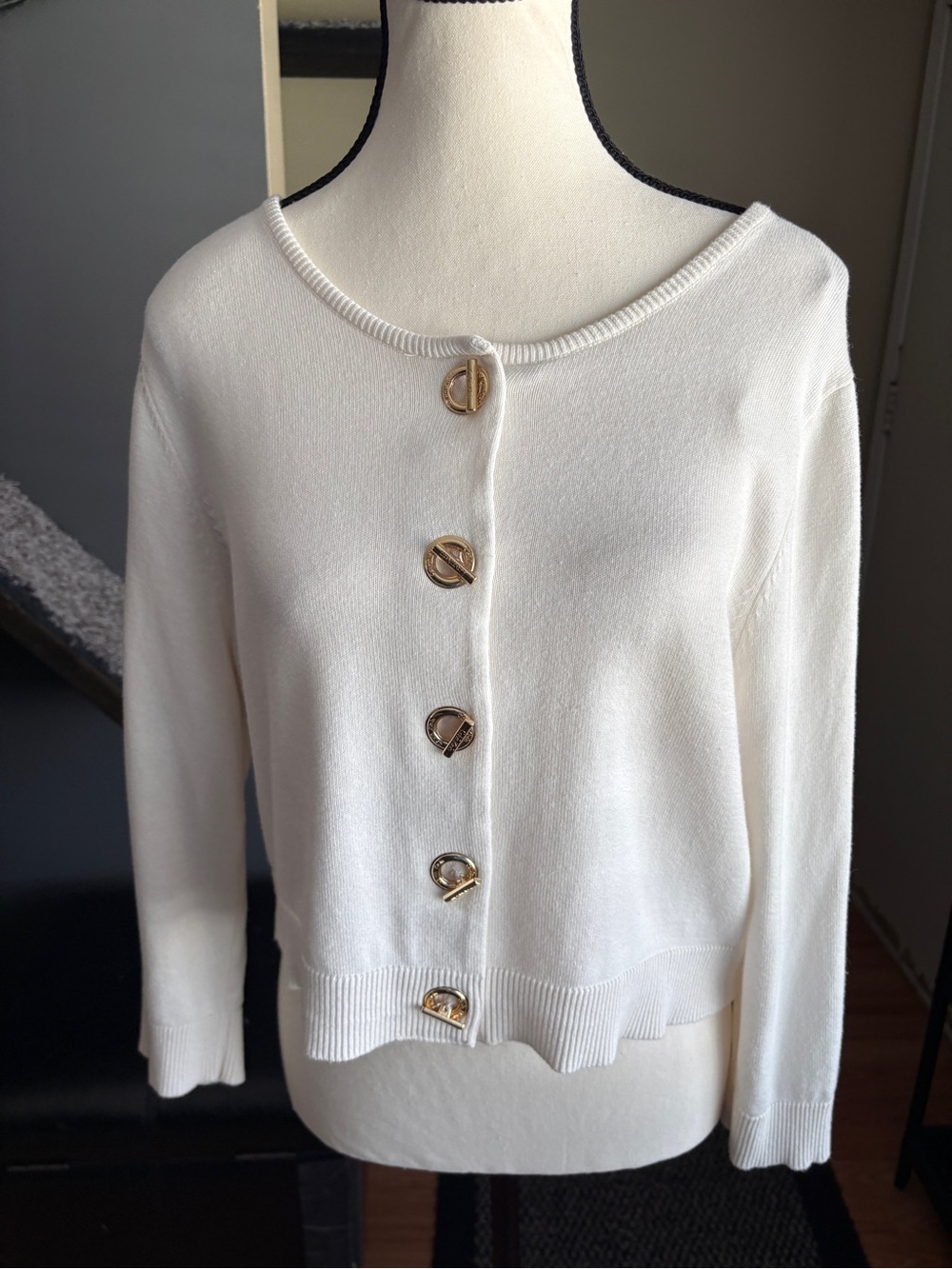 Calvin Klein Cream Cardigan with Gold-Tone Buttons